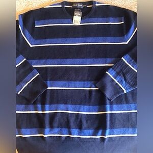Polo Golf Ralph Lauren Crewneck Waffle Sweater - Navy and Royal Blue Stripes